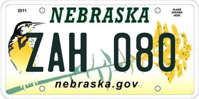 NE license plate ZAH080