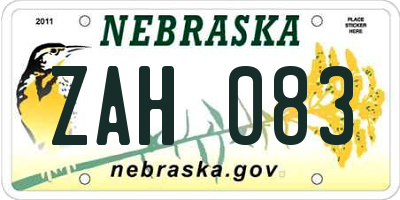 NE license plate ZAH083