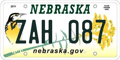 NE license plate ZAH087