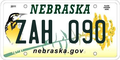 NE license plate ZAH090