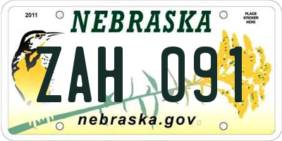 NE license plate ZAH091