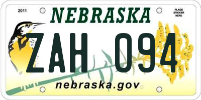 NE license plate ZAH094