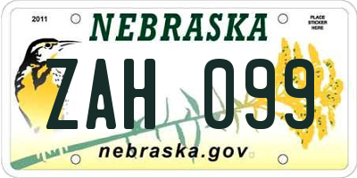 NE license plate ZAH099