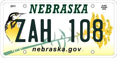 NE license plate ZAH108
