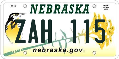 NE license plate ZAH115