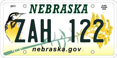 NE license plate ZAH122