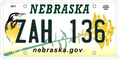 NE license plate ZAH136