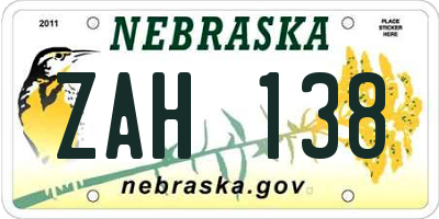 NE license plate ZAH138