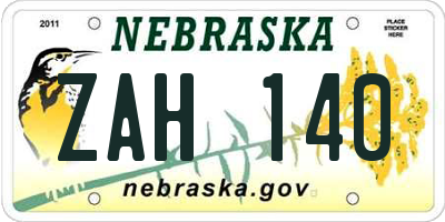 NE license plate ZAH140