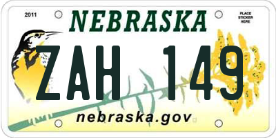 NE license plate ZAH149