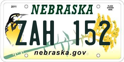 NE license plate ZAH152