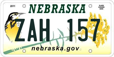 NE license plate ZAH157