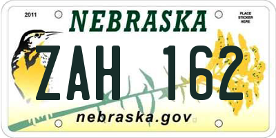 NE license plate ZAH162