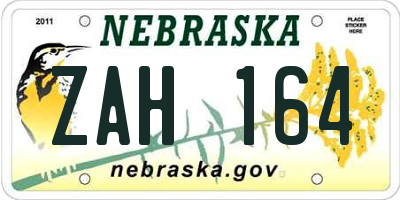 NE license plate ZAH164