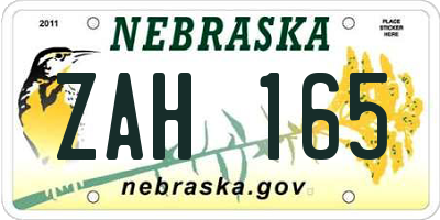 NE license plate ZAH165