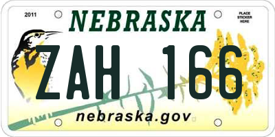 NE license plate ZAH166