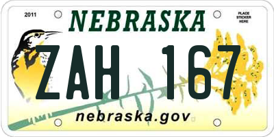 NE license plate ZAH167