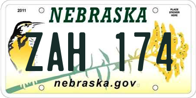 NE license plate ZAH174