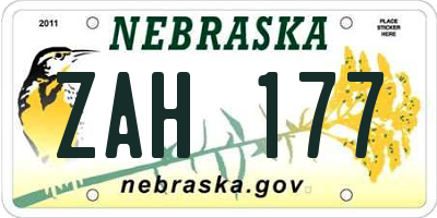NE license plate ZAH177