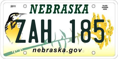 NE license plate ZAH185