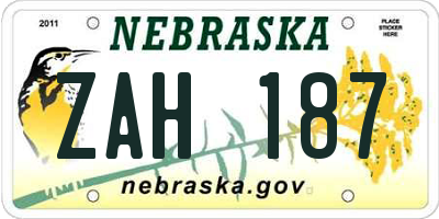 NE license plate ZAH187