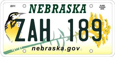 NE license plate ZAH189