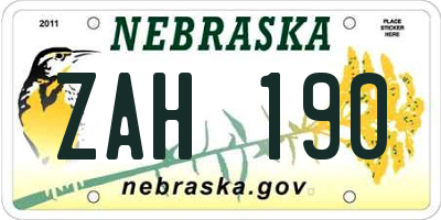 NE license plate ZAH190