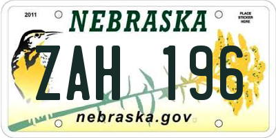 NE license plate ZAH196