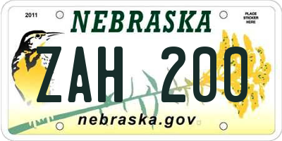 NE license plate ZAH200