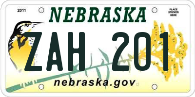 NE license plate ZAH201