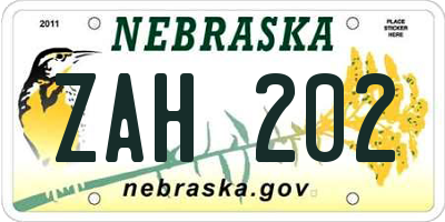 NE license plate ZAH202