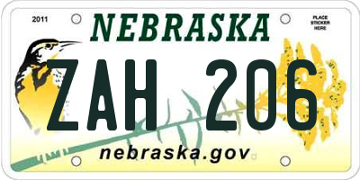 NE license plate ZAH206