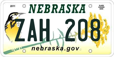 NE license plate ZAH208