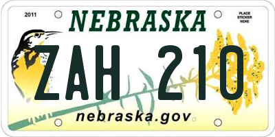 NE license plate ZAH210