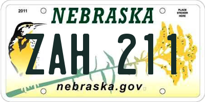 NE license plate ZAH211