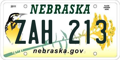 NE license plate ZAH213