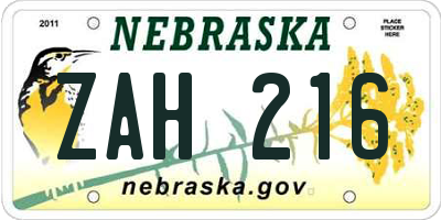 NE license plate ZAH216