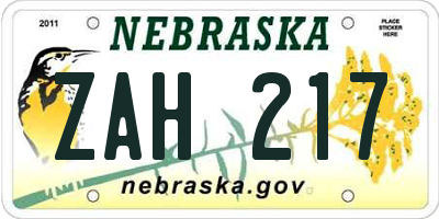 NE license plate ZAH217