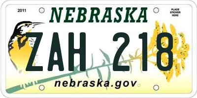 NE license plate ZAH218