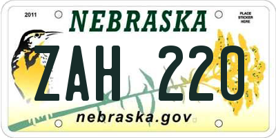 NE license plate ZAH220