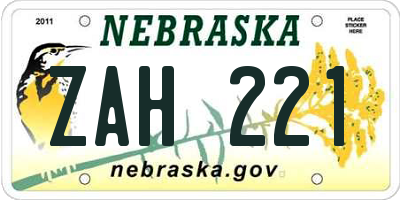 NE license plate ZAH221