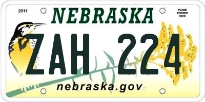 NE license plate ZAH224