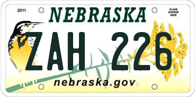 NE license plate ZAH226