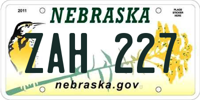 NE license plate ZAH227