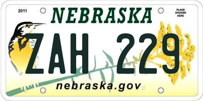 NE license plate ZAH229