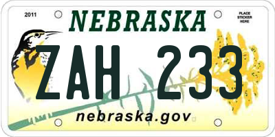 NE license plate ZAH233