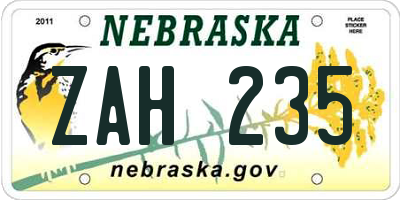 NE license plate ZAH235