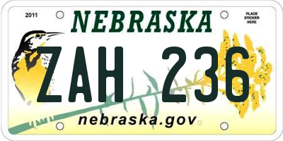 NE license plate ZAH236