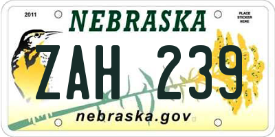 NE license plate ZAH239