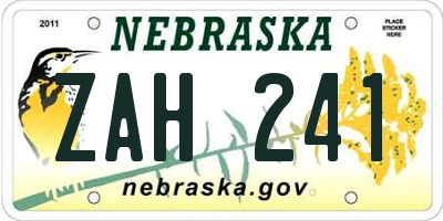 NE license plate ZAH241